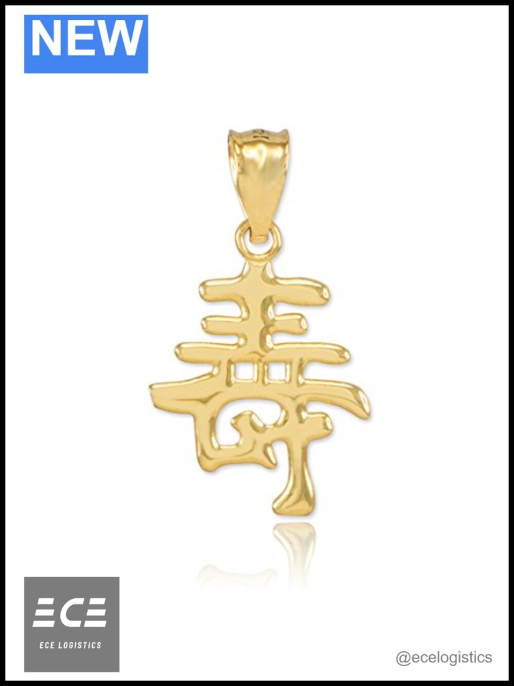 10k Yellow Gold Japanese Kanji Charm Longevity Pendant Necklace